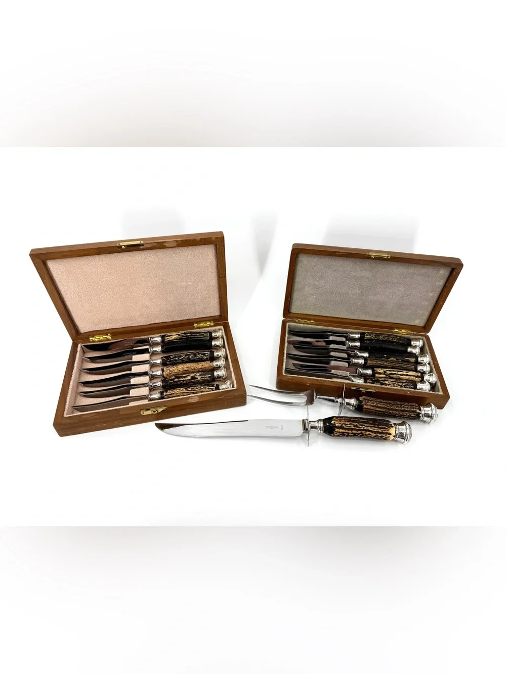 Vintage Stag Handle 12 piece knife and carving set Sterling silver Sheffield